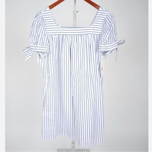 FRAME blue/white striped babydoll dress with tie sleeves 100% cotton pockets